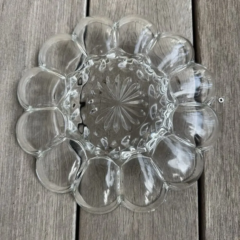 Vintage Anchor Hocking Heavy Clear Glass 10” Deviled Egg Plate Dish Tray